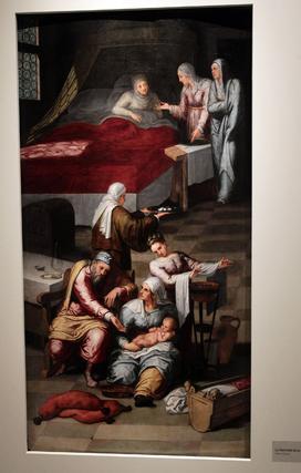Vista de las piezas mostradas en la exposición del Bellas Artes sobre el proceso de restauración del retablo de la Iglesia de Santa Ana.